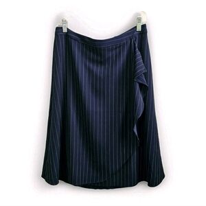 Banana Republic Navy Blue Pinstripe Ruffle Front Skirt Size 6 Midi High Waist